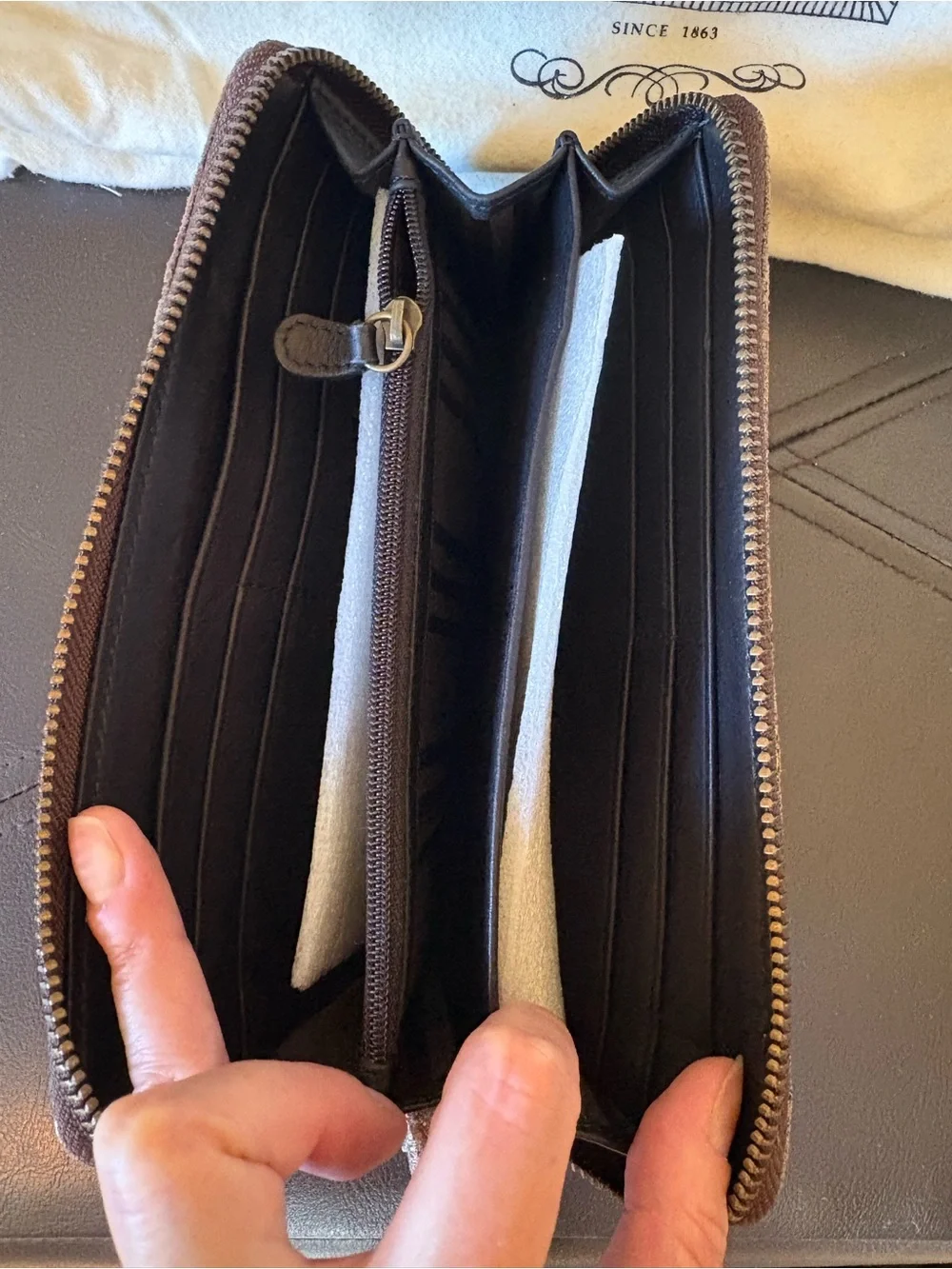 Frye Distressed leather metallic Leather Zip Wallet